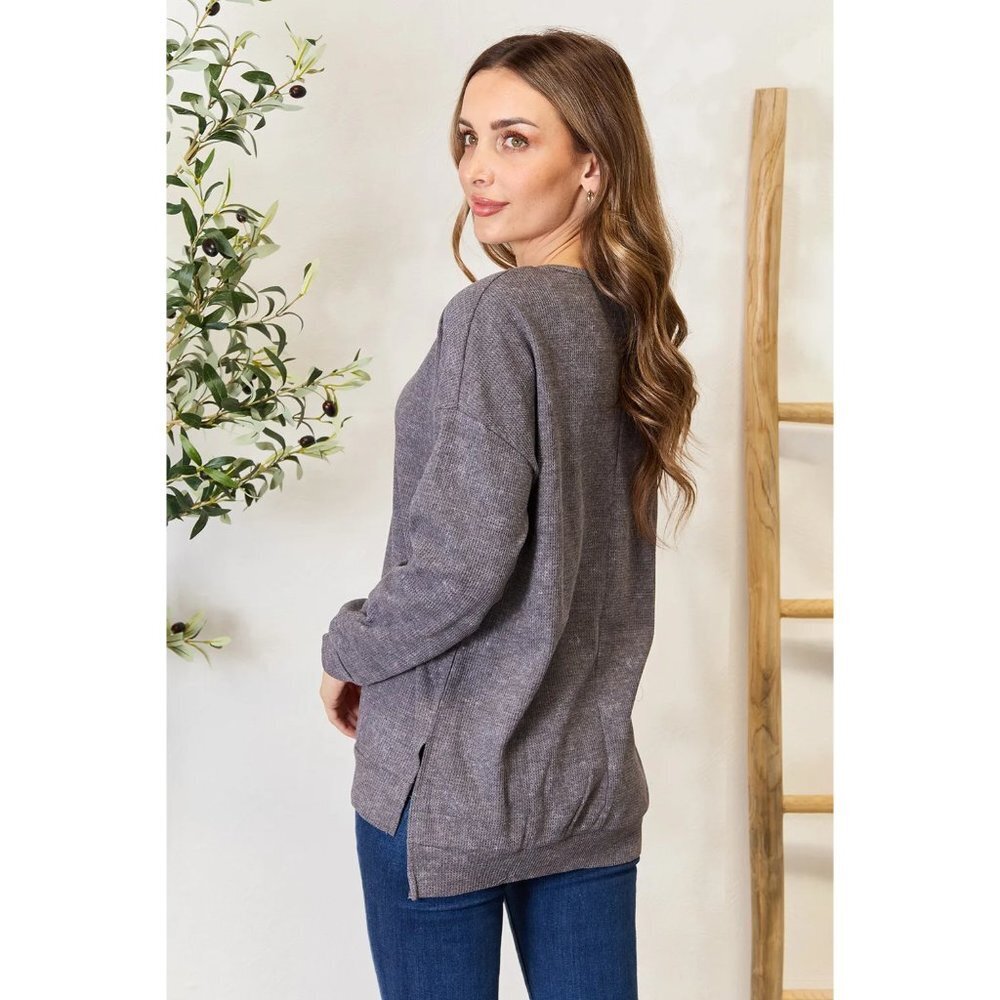 Basic Bae Round Neck Drop Shoulder Slit Sweatshirt - image 2